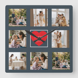Moderne familiefotocollage Liefde Vierkante Klok
