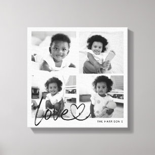 Moderne familiefotocollage Liefdesscript Canvas Afdruk
