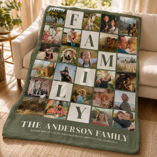 Moderne familiefotocollage raster eenvoudig stijlv fleece deken