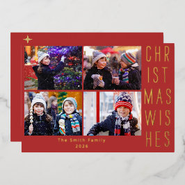 Moderne familiefotocollage Rode Prettig kerstfeest Folie Feestdagenkaart