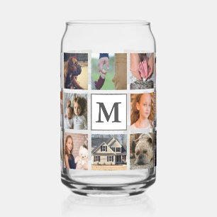 Moderne familiefoto's collage monogramletter blikvorm glas