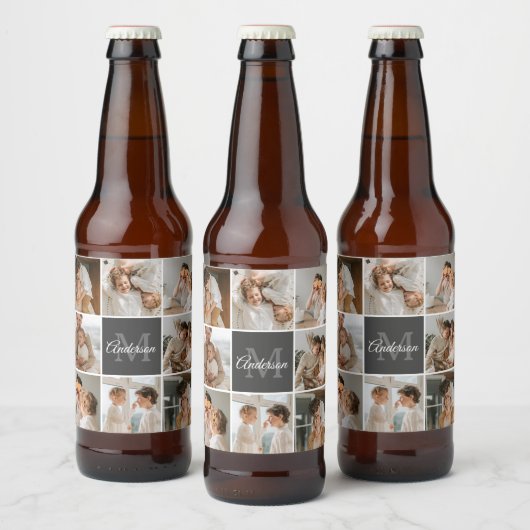 Moderne familiekollage foto's en persoonlijke cade bier etiket (Flessen)