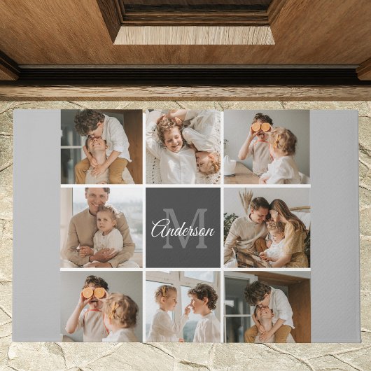 Moderne familiekollage foto's en persoonlijke cade deurmat