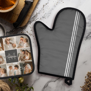 Moderne familiekollage foto's en persoonlijke cade ovenwant & pannenlap set