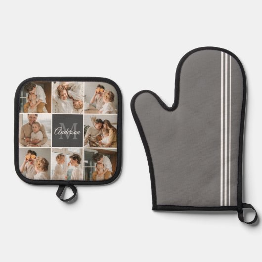 Moderne familiekollage foto's en persoonlijke cade ovenwant & pannenlap set (Voorkant)