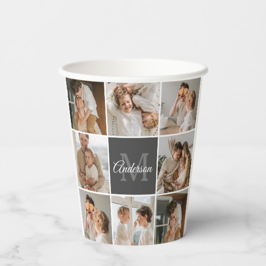 Moderne familiekollage foto's en persoonlijke cade papieren bekers (Achterkant)