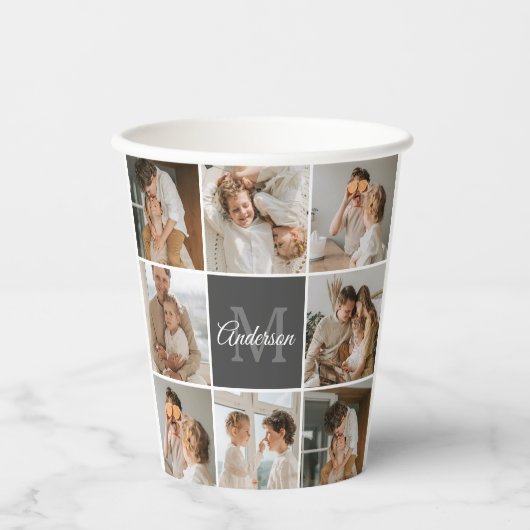 Moderne familiekollage foto's en persoonlijke cade papieren bekers (Voorkant)