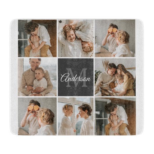 Moderne familiekollage foto's en persoonlijke cade snijplank (Voorkant)