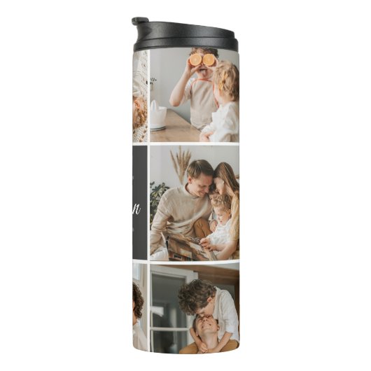 Moderne familiekollage foto's en persoonlijke cade thermosbeker (Geroteerd rechts)