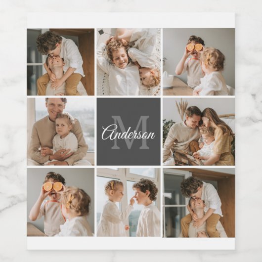 Moderne familiekollage foto's en persoonlijke cade wijn etiket (Enkel label)
