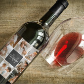 Moderne familiekollage foto's en persoonlijke cade wijn etiket