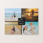 Moderne familiekollage legpuzzel<br><div class="desc">Een puzzel van de familiefoto die u toelaat om 4 afbeeldingen en een vierkant voor u te uploaden om de tekst aan te passen.</div>