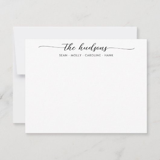 Moderne familiekoppels Naam Zwarte Chic Script Let Notitiekaartje (Voorkant)