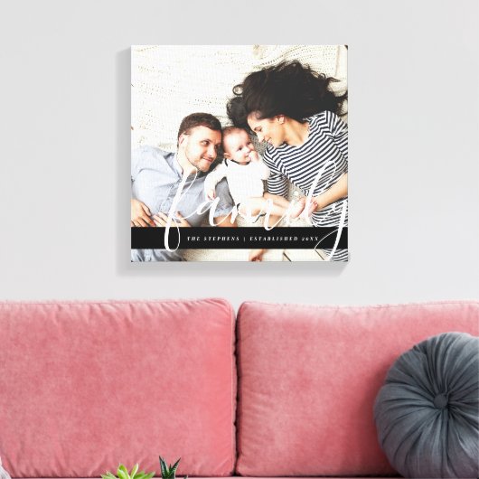 Moderne familiemonogram en datum van vaststelling canvas afdruk (Insitu (Woonkamer))