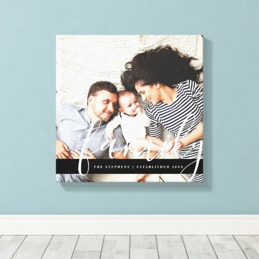 Moderne familiemonogram en datum van vaststelling canvas afdruk (Insitu (Houten vloer))