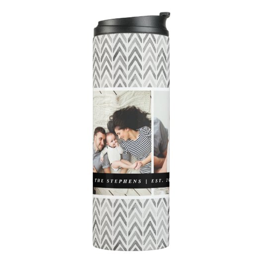 Moderne familiemonogram en datum van vaststelling thermosbeker (Gedraaid links)