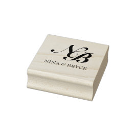 Moderne familiemonogramkrans in marineblauw en gri rubberstempel