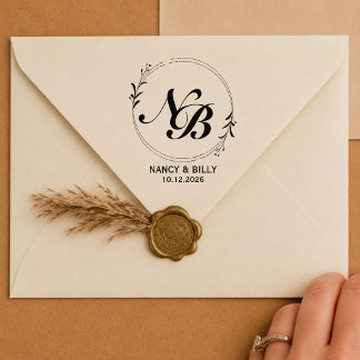 Moderne familiemonogramm krans retouradres hout rubberstempel