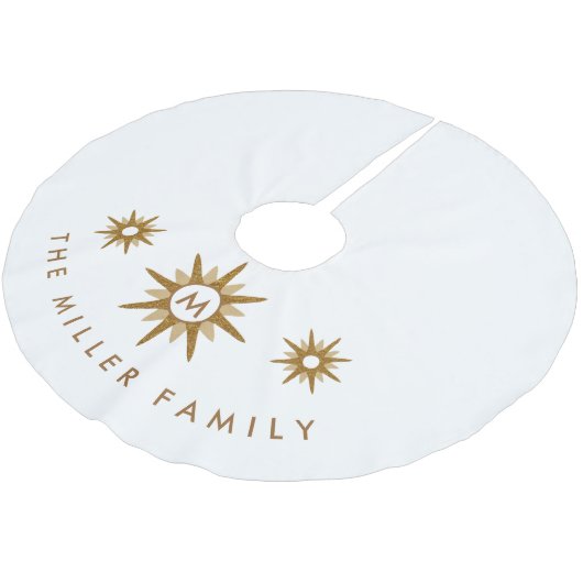 Moderne familiemonogramnaam Gold Starburst Design Kerstboom Rok (Gekanteld)
