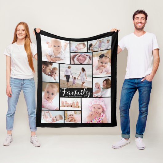 Moderne familienaam 13 Foto Collage Uw Kleur Fleece Deken (In situ)