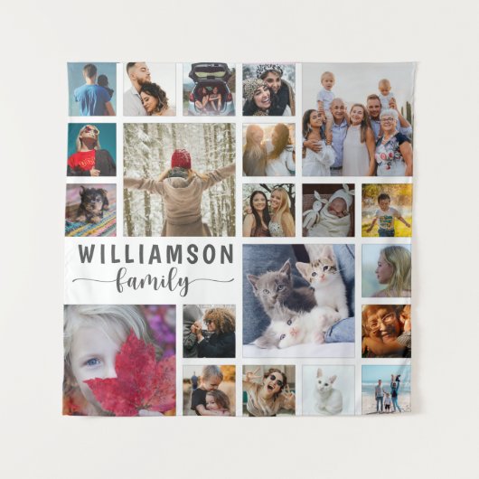 Moderne familienaam 21 Fotocollage Wandkleed (Voorkant)