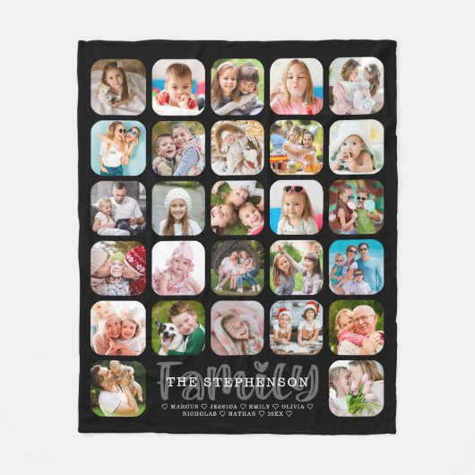 Moderne familienaam 27 Fotocollage gepersonaliseer Fleece Deken (Voorkant)