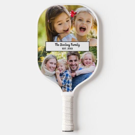 Moderne familienaam 2 fotocollage pickleball paddle (Voorkant)