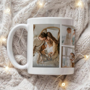 Moderne familienaam 6-foto collage op maat koffiemok