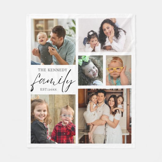 Moderne familienaam 6 Foto Collage White Fleece Deken (Voorkant)