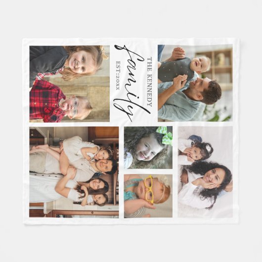 Moderne familienaam 6 Foto Collage White Fleece Deken (Voorkant (Horizontaal))
