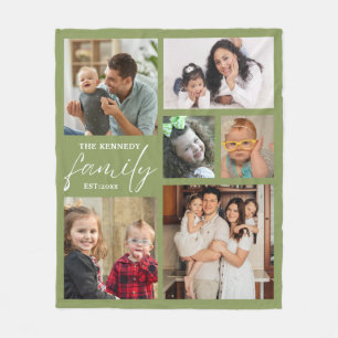 Moderne familienaam 6 Photo Collage Green Fleece Deken