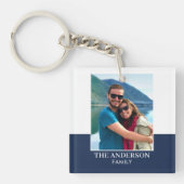 Moderne familienaam aangepast 2 foto marineblauw sleutelhanger (Voorkant)