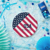 Moderne familienaam Amerikaanse vlag Papieren Bordje (Feest)