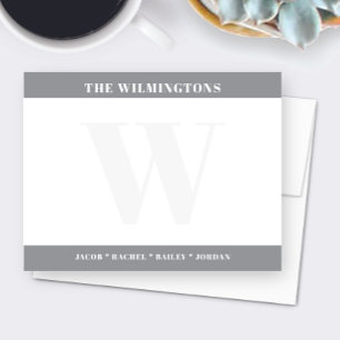 Moderne Familienaam Beginletter Grijs Briefpapier Notitiekaartje