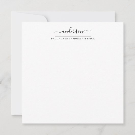 Moderne familienaam Black Script Kalligrafie Notitiekaartje (Voorkant)