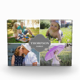 Moderne familienaam en foto's grijze steun