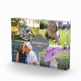 Moderne familienaam en foto's grijze steun