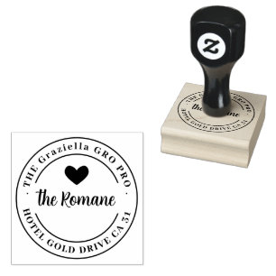 Moderne familienaam Heart Return Adres Ronde Rubberstempel