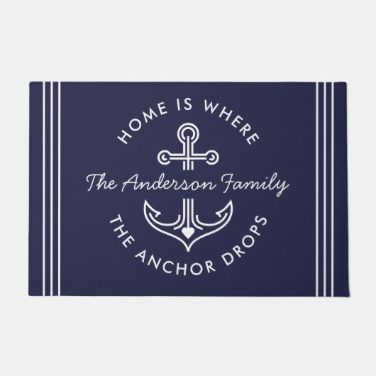 Moderne familienaam Huis is waar het anker daalt Deurmat (Voorkant)