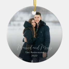 Moderne familienaam Jaar Foto Getrouwd Merry Keramisch Ornament