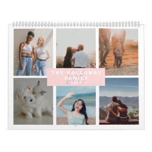 Moderne familienaam roze 18 foto's collage kalender