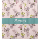 Moderne familienaam schattig floraal script roze,  douchegordijn (Voorkant)