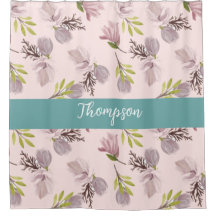 Moderne familienaam schattig floraal script roze,