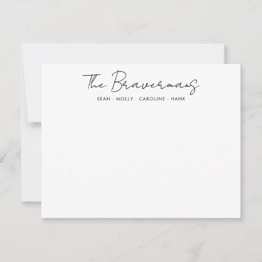 Moderne familienaam zwarte handgeschreven scriptle notitiekaartje (Voorkant)