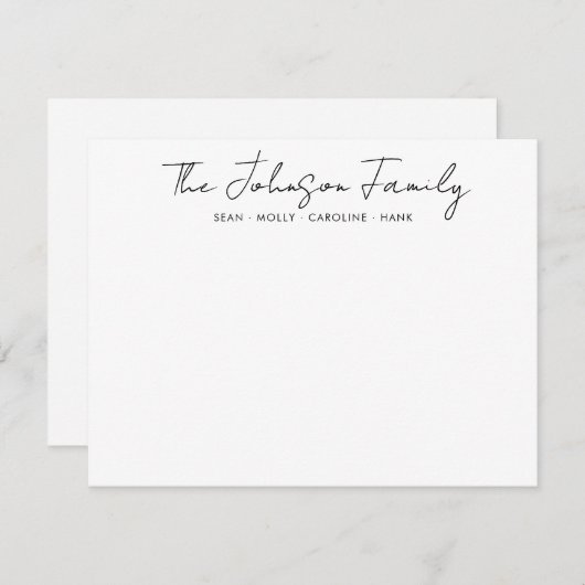 Moderne familienaam Zwarte Script Lettertypekallig Notitiekaartje (Voorkant / Achterkant)