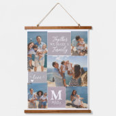 Moderne FAMILY Photo Collage Monogram Name 5 foto' Hangend Wandkleed (Voorkant)
