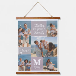 Moderne FAMILY Photo Collage Monogram Name 5 foto' Hangend Wandkleed