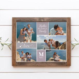 Moderne FAMILY Photo Collage Monogram Name 5 foto' Poster