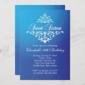 Moderne Fancy blauwe zweet-zestiende verjaardag Kaart (Voorkant / Achterkant)