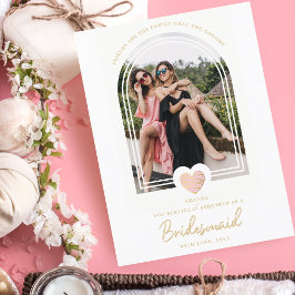 Moderne Fancy Bridesmaid Pink Heart Foto Voorstel Briefkaart